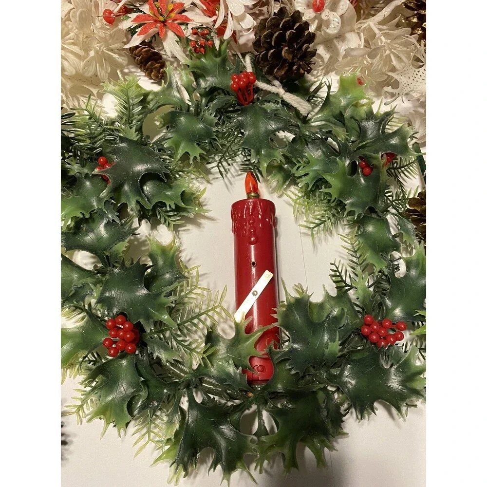 Vintage Christmas Lot Candle Wreath Ring Holly Berries Evergreen Crafting Decor